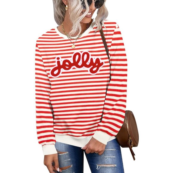 Christmas Sequins Sweatshirt Women Holly Jolly Glitter Patch Crewneck - Picture 2 of 3